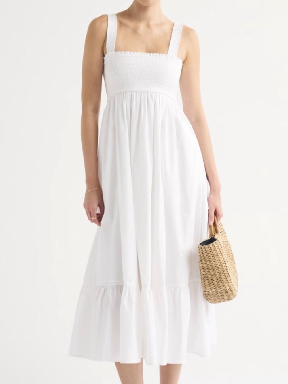 White Smocked Convertible Midi Dress - Abercrombie - Size S